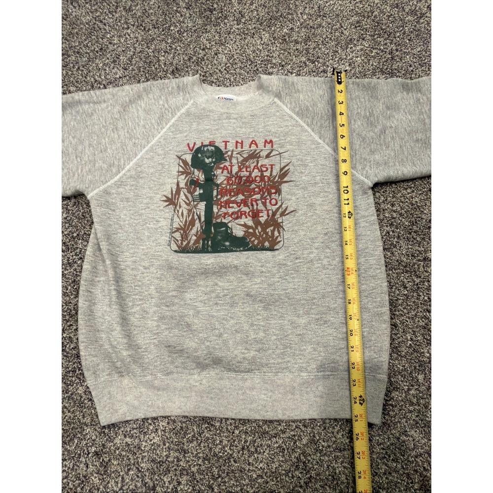 Vintage 80s Hanes Vietnam Sweatshirt Mens Medium Made in USA Gray - Picture 5 of 7